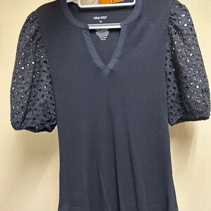 Nine West Black Eyelet Sleeve Blouse